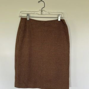 Brown and tan houndstooth wool blend Brooks Brothers petite pencil skirt